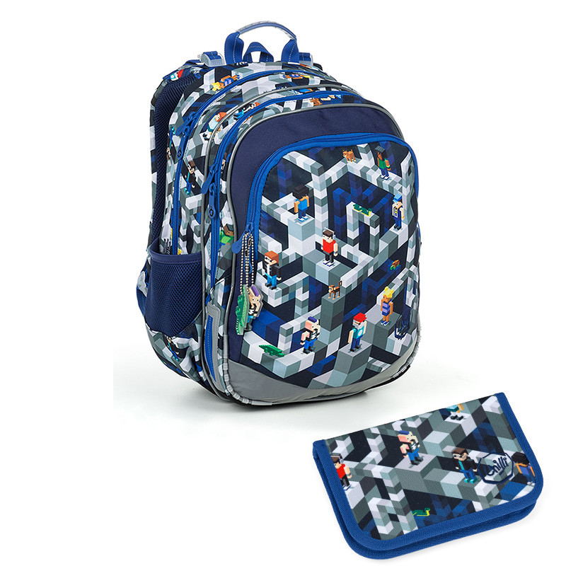 SET školní batoh s penálem a pláštěnkou TOPGAL ELLY 19014 minecraft