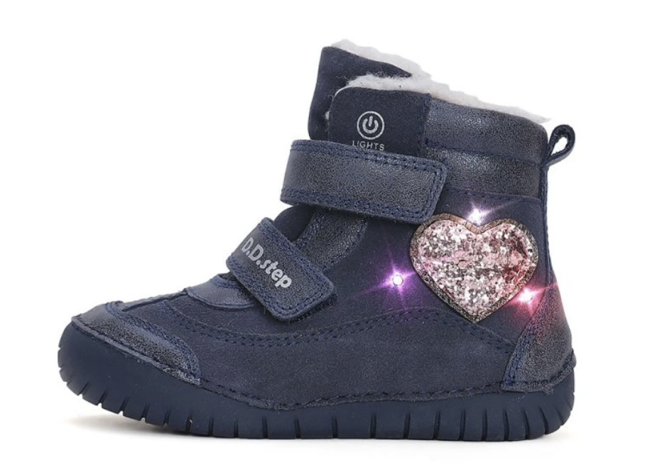 Dívčí zimní kožené blikací boty D.D.step W050-42707E