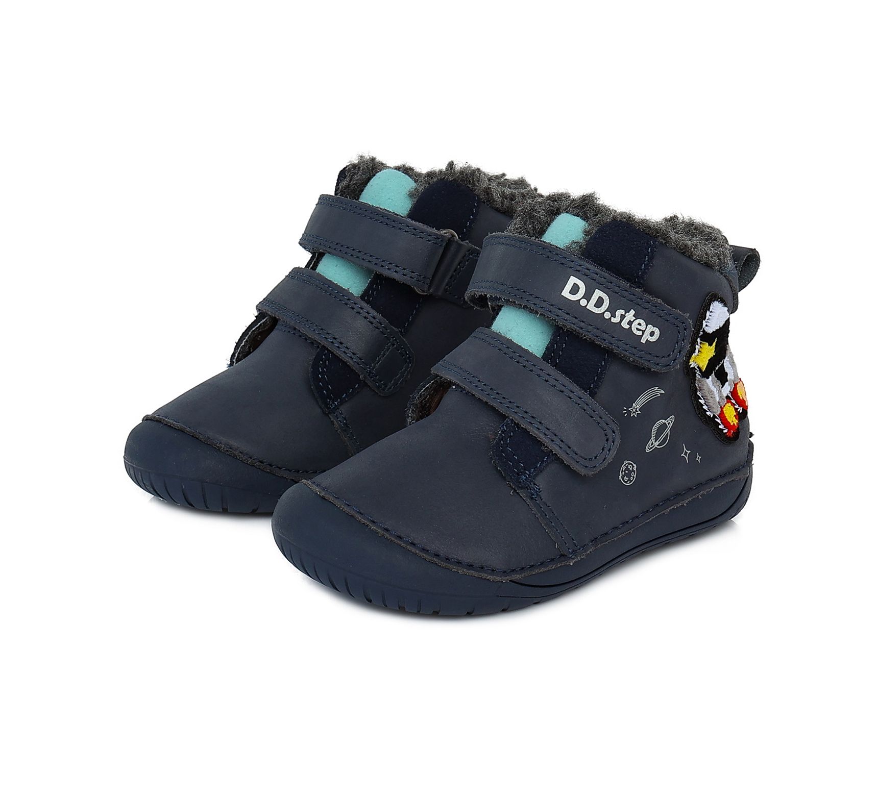 Modré zimní boty D.D.step w070-252 barefoot s raketou