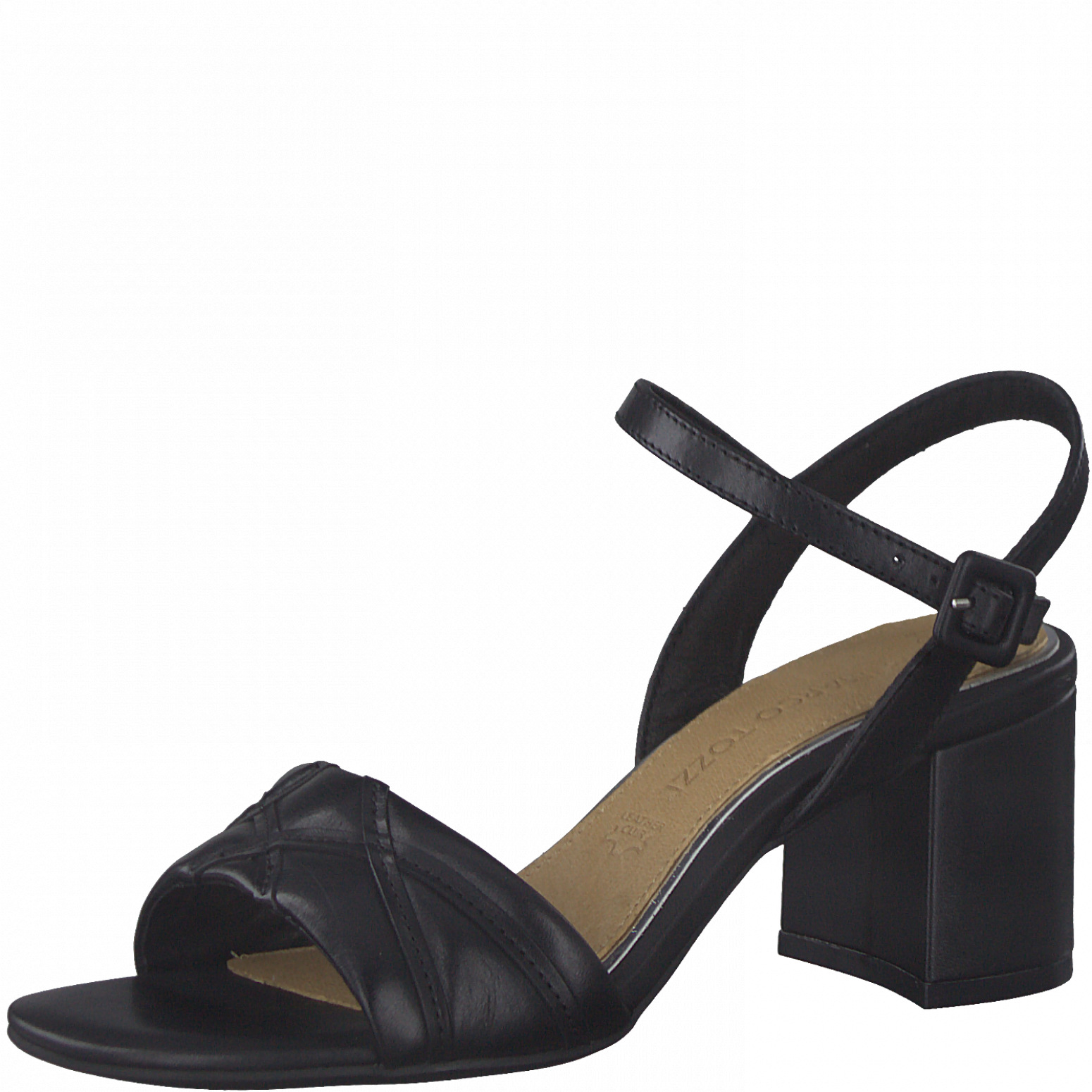 Černé kožené sandálky na podpatku MARCO TOZZI 28350