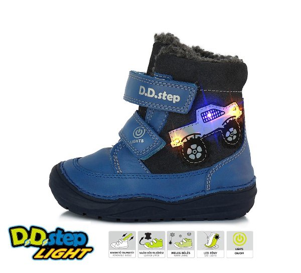 Chlapecká zimní blikací obuv D.D.step W071-32A s autem