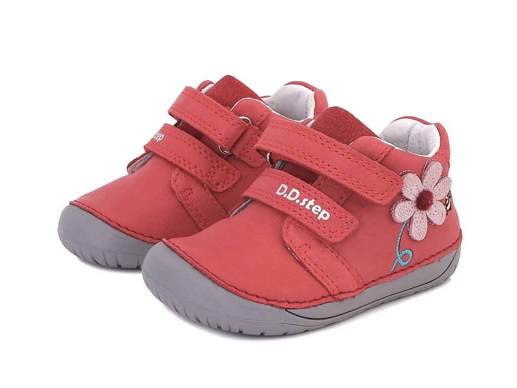 Dívčí kožená barefoot obuv D.D.step S070-375 s kytičkou