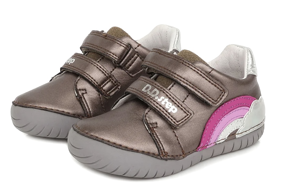 Dívčí bronzové kožené boty D.D.step S050-321 s duhou