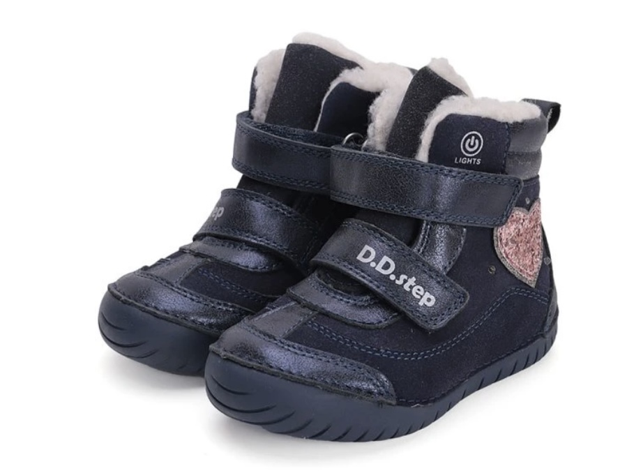Dívčí zimní kožené blikací boty D.D.step W050-42707E