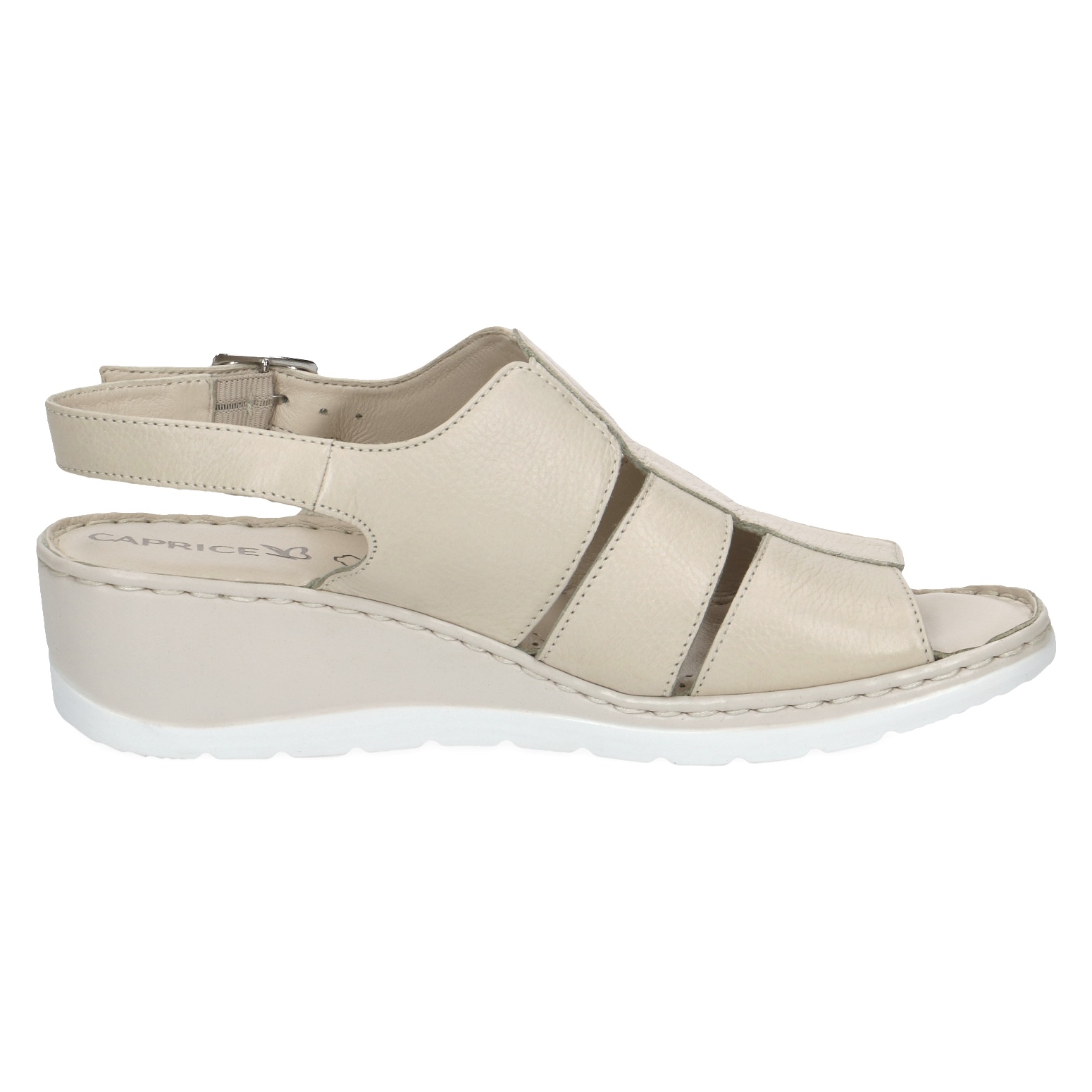 Béžové kožené sandály na klínku CAPRICE 28254