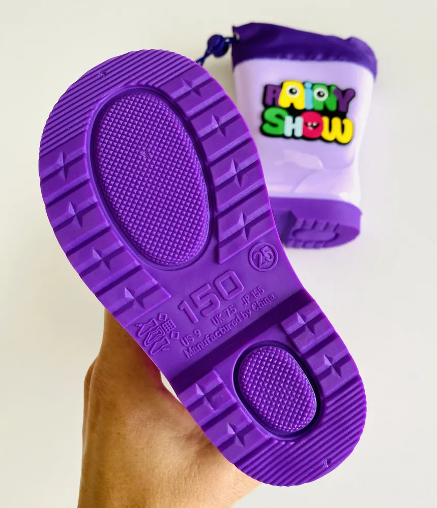 Fialové holínky - gumáky s barevným nápisem