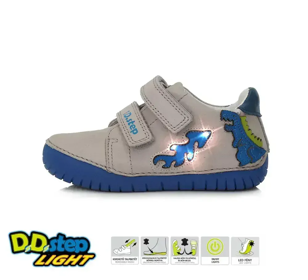 Chlapecké šedé kožené blikací boty D.D.step S050-41140B