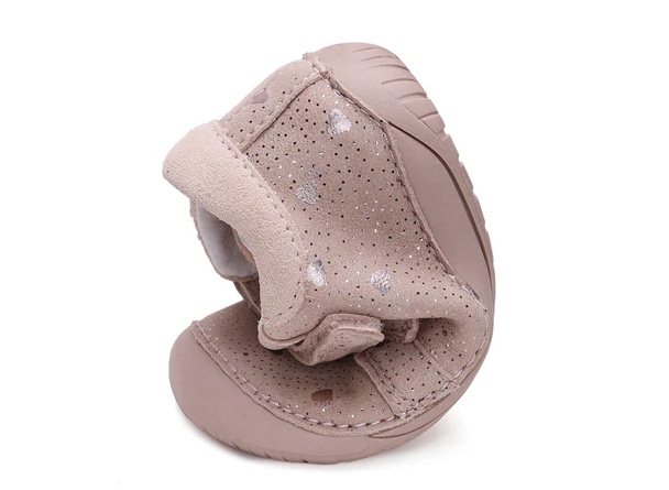 Dívčí kožená barefoot obuv D.step S070-42189A se srdíčky
