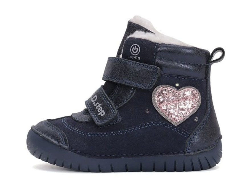 Dívčí zimní kožené blikací boty D.D.step W050-42707E