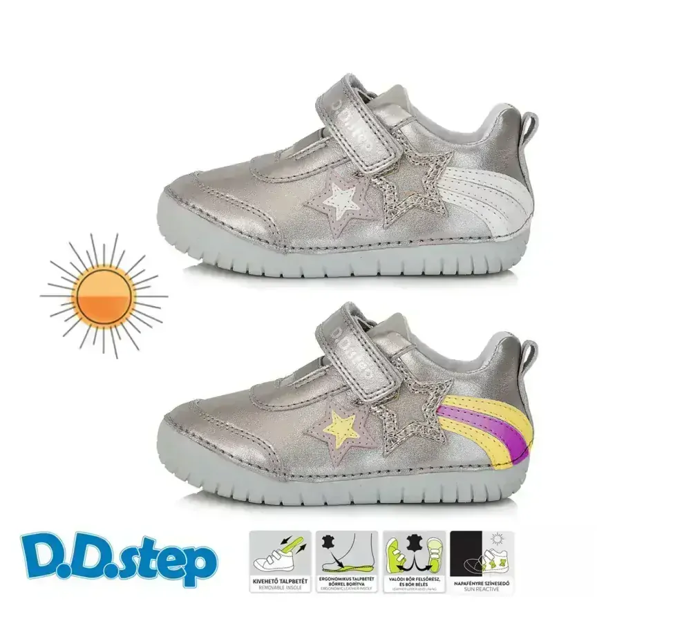 Dívčí stříbrné kožené boty D.D.step S050-41607B