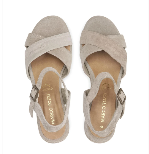 Béžové kožené sandály na klínku MARCO TOZZI 28020