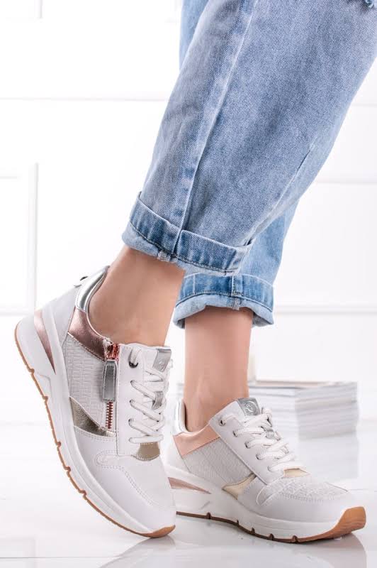 Bílé kožené tenisky na klínku TAMARIS 23702