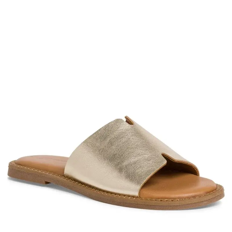 Měkké kožené zlaté nazouváky - pantofle TAMARIS 27135