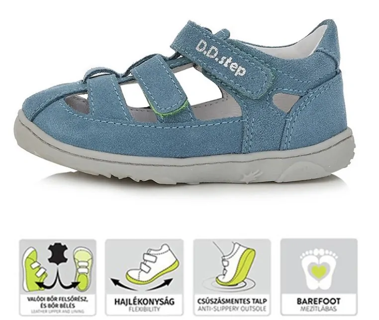 Modré kožené barefoot sandálky D.D.step G077-41565A