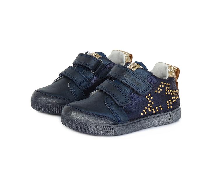 Dívčí modré kožené boty D.D.step S068-194A s hvězdou
