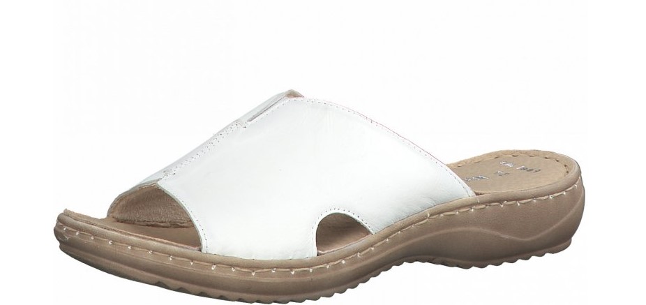 Pohodlné bílé kožené nazouváky - pantofle MARCO TOZZI 27901