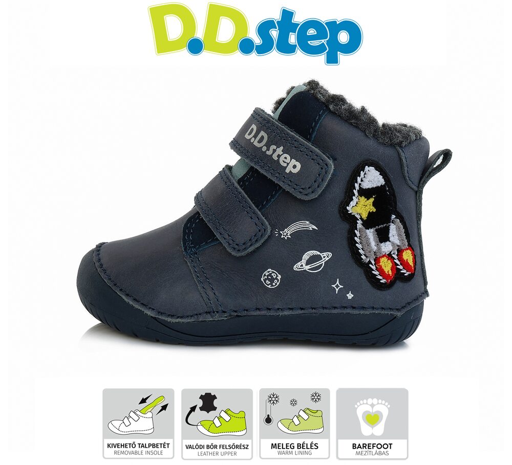 Modré zimní boty D.D.step w070-252 barefoot s raketou