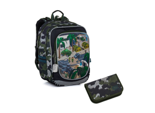 SET Školní batoh s penálem TOPGAL ENDY 21016 minecraft vojenský