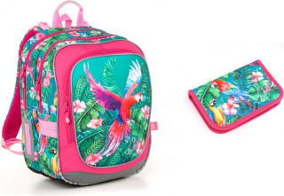 SET Školní batoh s penálem TOPGAL ENDY 18001 papoušek