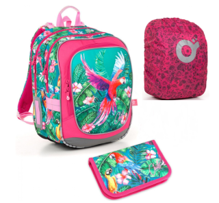 SET Školní batoh s penálem a pláštěnkou TOPGAL ENDY 18001 papoušek