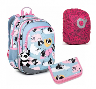 SET Školní batoh s penálem a pláštěnkou TOPGAL ELLY 22004 pandy
