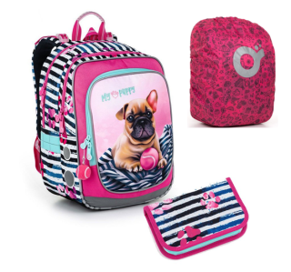 SET Školní batoh s penálem a pláštěnkou TOPGAL ENDY 22005 buldoček