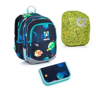 SET školní batoh s penálem a pláštěnkou TOPGAL ELLY 21015 planety