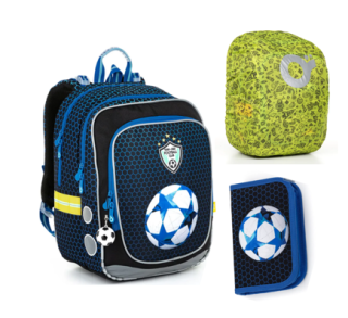 SET Školní batoh s penálem a pláštěnkou TOPGAL ENDY 22016 s fotbalovým míčem