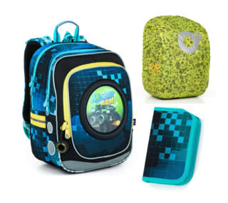 SET Školní batoh s penálem a pláštěnkou TOPGAL ENDY 22013 monster truck