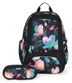 SET Studentský batoh s etue SURI 24028 květy