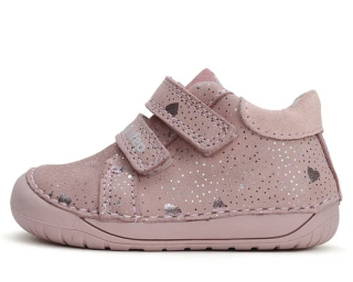 Dívčí kožená barefoot obuv D.step S070-42189A se srdíčky